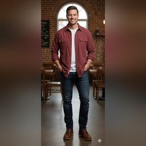 Red Head Brand Co. Men's Burgundy Button-Up Shirt Size Large (EUC)